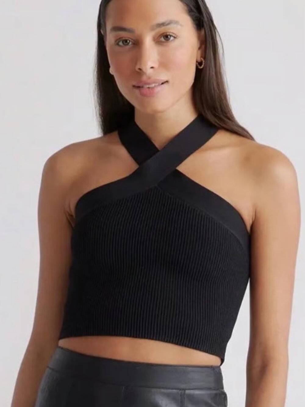 Abercrombie Criss Cross Halter Knit Crop Top Black Size Large